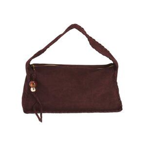 CHEVAL Wine Made In Italy Suede Shoulder Stitch Bag With Zipper Pull Charm